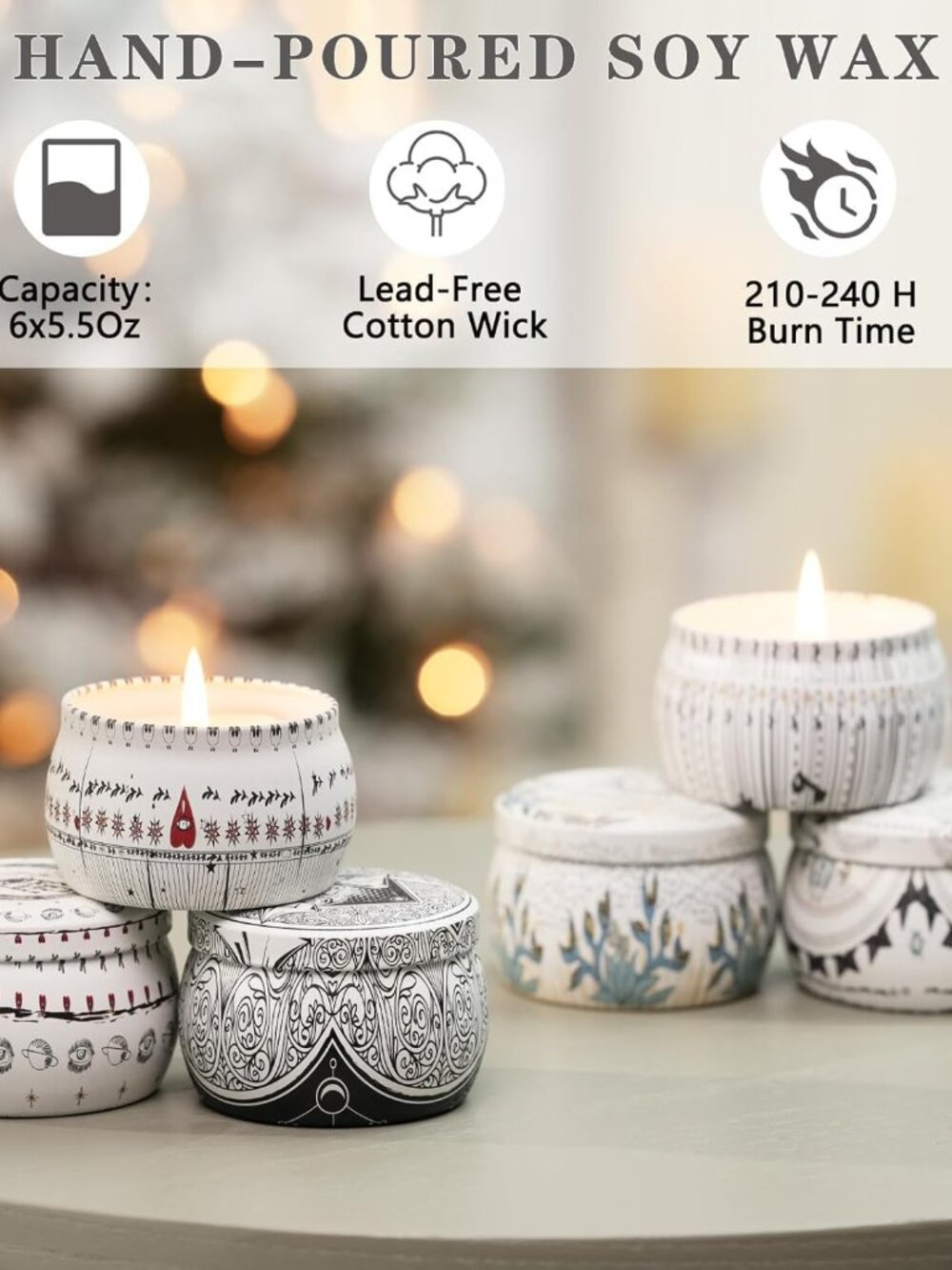 Candle Set for Women Gift, Scented Candles, 6 Pack Large Natural Soy Wax Candles - Picture 6 of 9